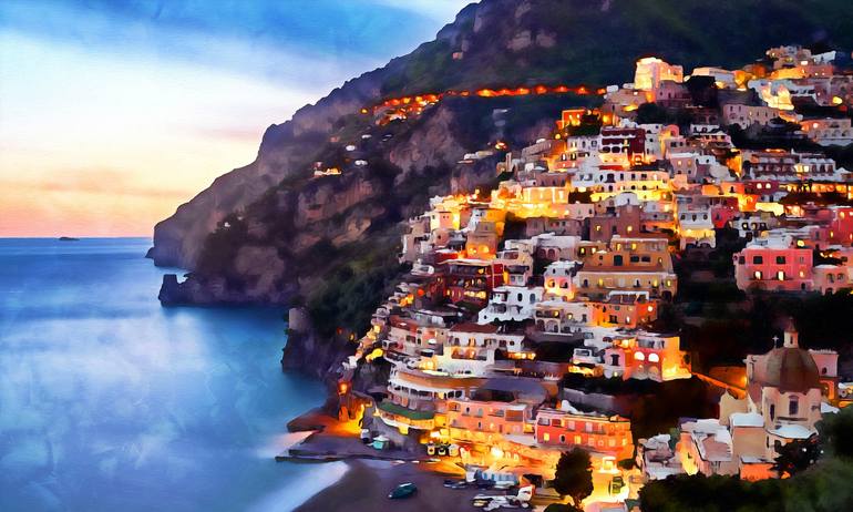 Positano, beauty of Italy Painting by Andrea Mazzocchetti | Saatchi Art