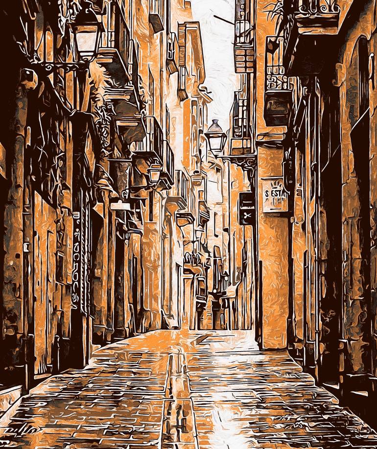 Barcelona, Gothic Quarter Painting by Andrea Mazzocchetti