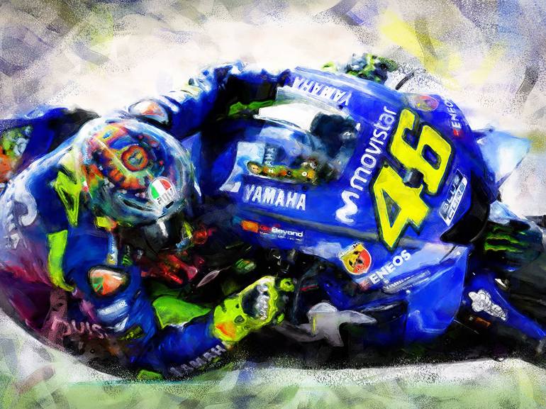 Valentino Rossi Portrait Painting by Andrea Mazzocchetti | Saatchi Art