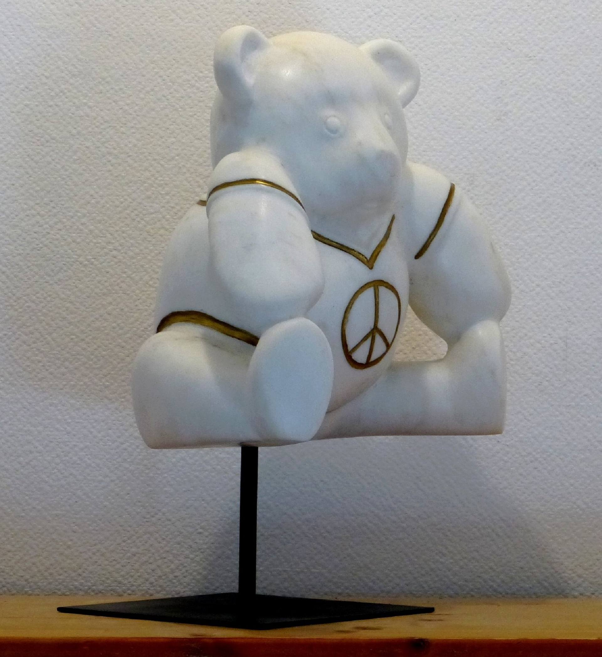 Carrara Marble Teddy Bear Sculpture by Jean-Michel Garino