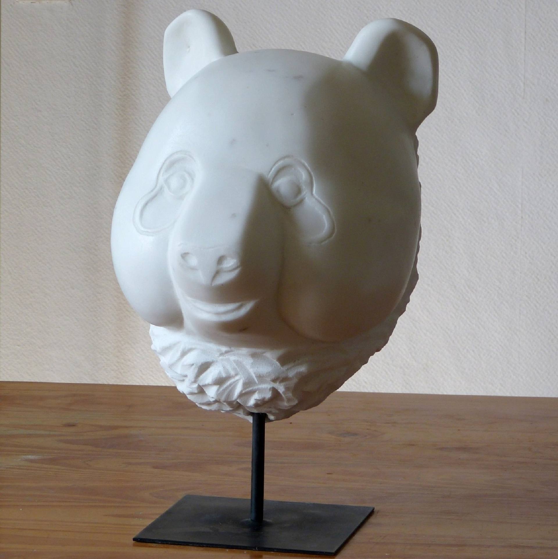 Carrara Marble Teddy Bear Sculpture by Jean-Michel Garino