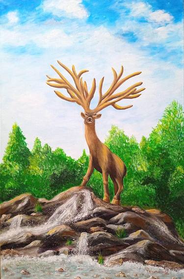 Deer with golden horns, a gift idea, a picture as a gift thumb