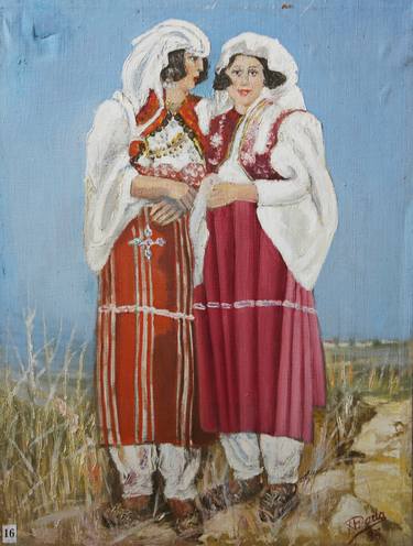 Sisters Dressed in Traditional Costumes thumb