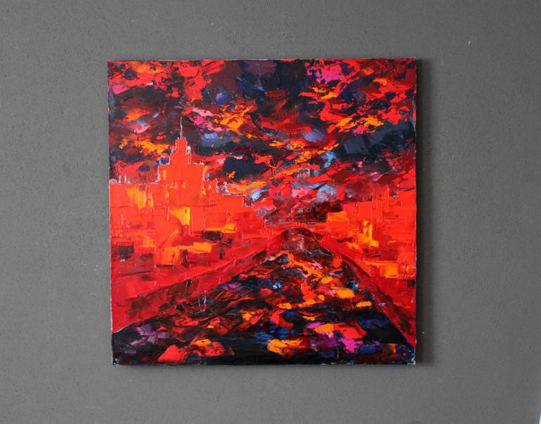 Original Abstract Expressionism Cities Painting by Olga Pavlovets