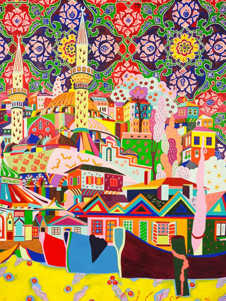 Original Art Deco Architecture Painting by Karl Talip Kara