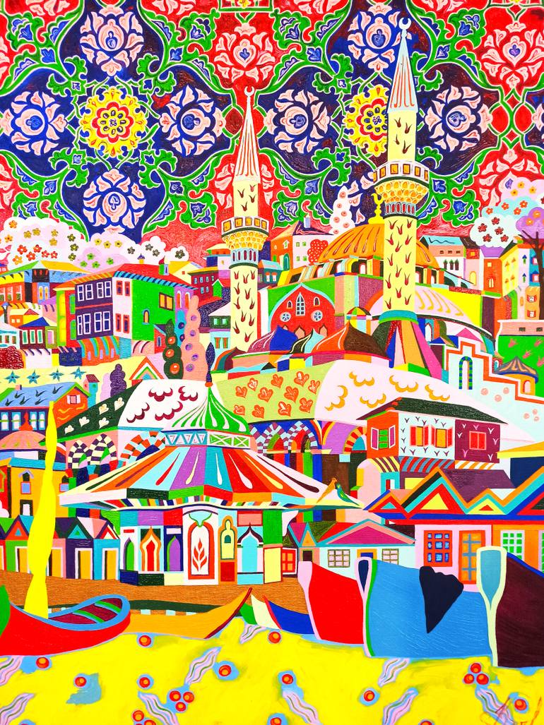 Original Art Deco Architecture Painting by Karl Talip Kara