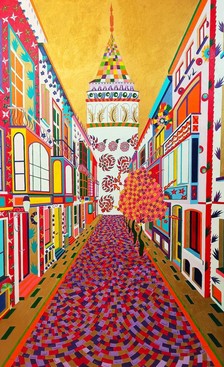 Galata Kulesi, Galata Tower Istanbul Beyoglu oil on canvas - Print