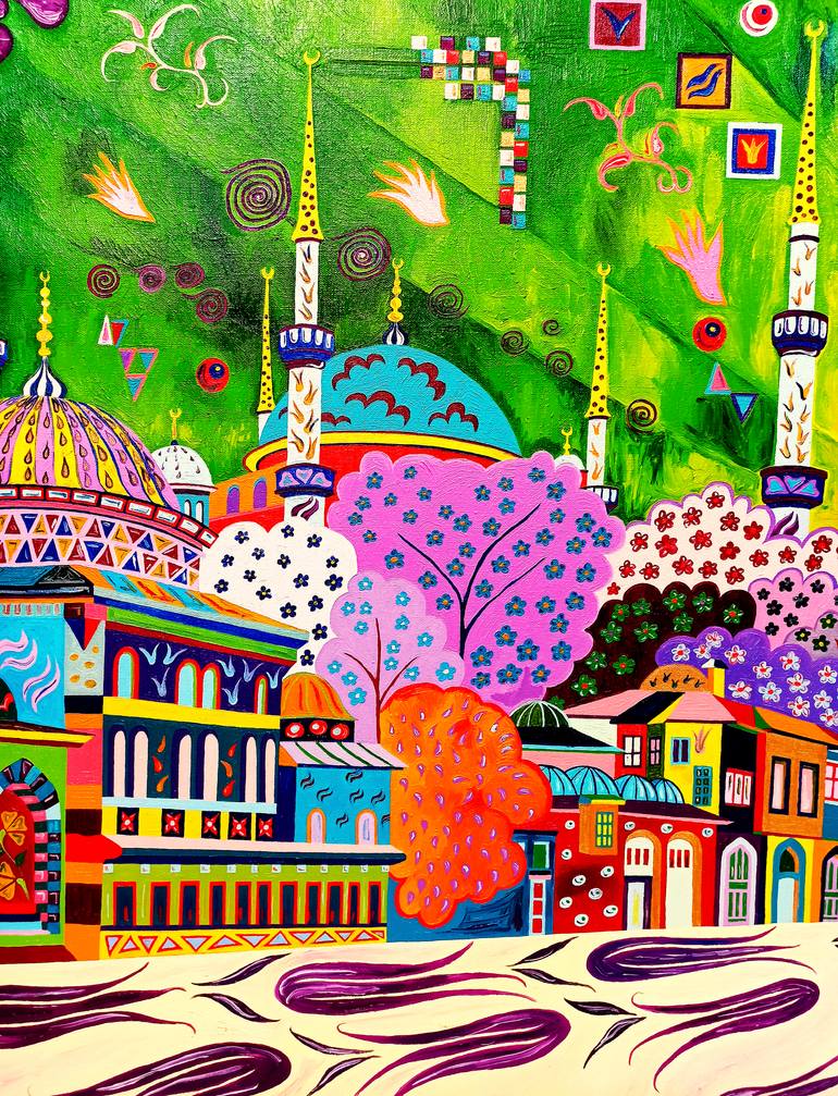 Original Abstract Cities Painting by Karl Talip Kara