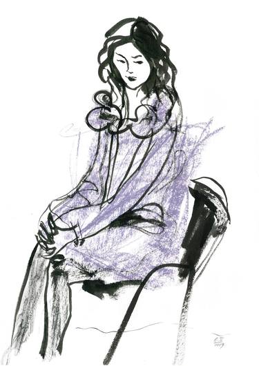 Original Figurative Women Drawings by Evgenia Poberezhna