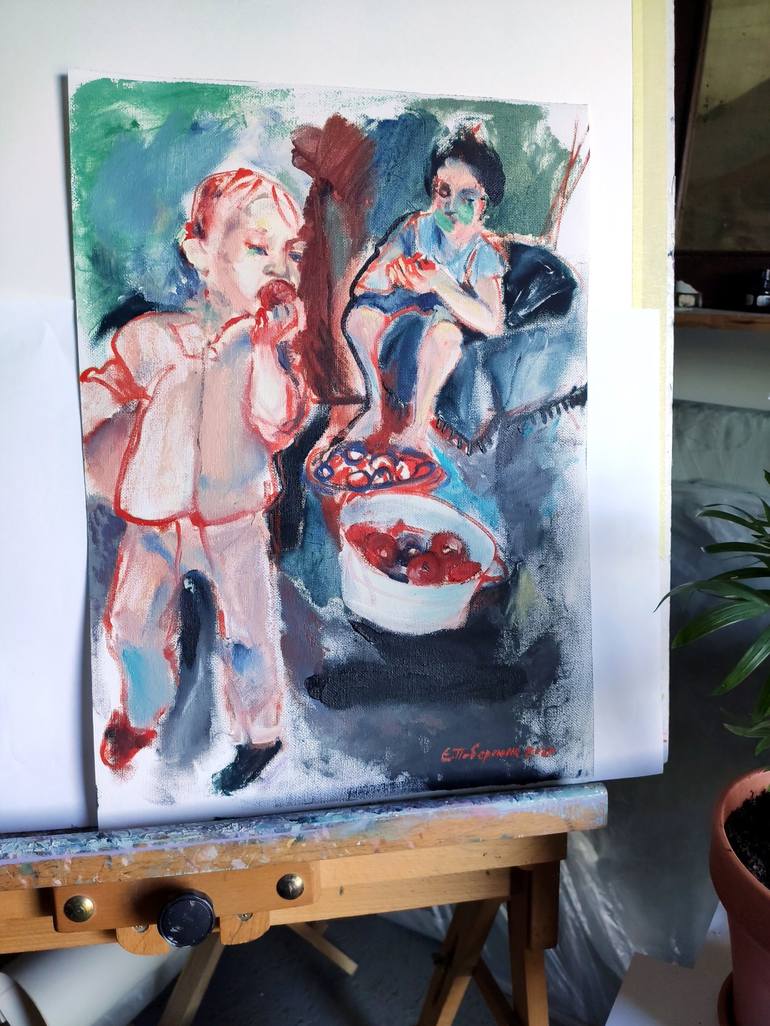 Original Documentary People Painting by Evgenia Poberezhna