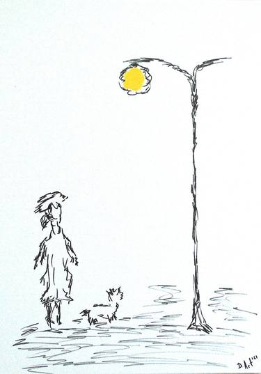 Lady, dog & street light thumb