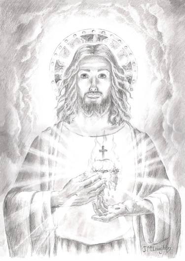 Sacred Heart of Jesus, Drawing by Jenny McLaughlin thumb