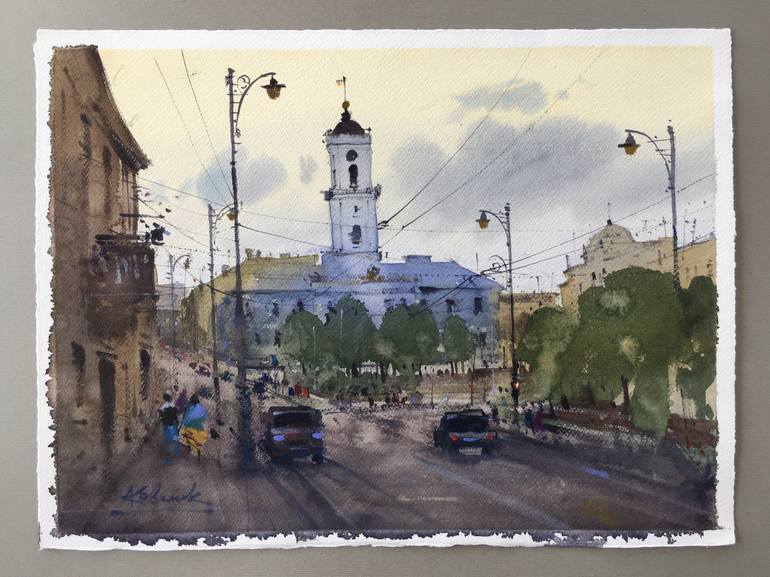 Original Fine Art Architecture Painting by Andrii Kovalyk 