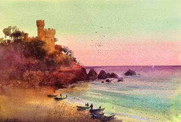 Picturesque fortress at dawn on the Mediterranean thumb