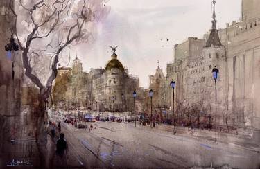 View of the picturesque Gran Via street in Madrid thumb