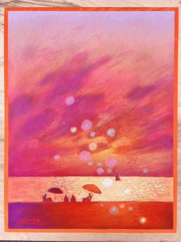 Original Romanticism Beach Drawing by Andrii Kovalyk 