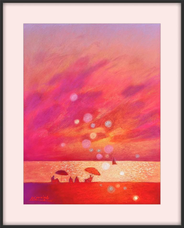 Original Romanticism Beach Drawing by Andrii Kovalyk 