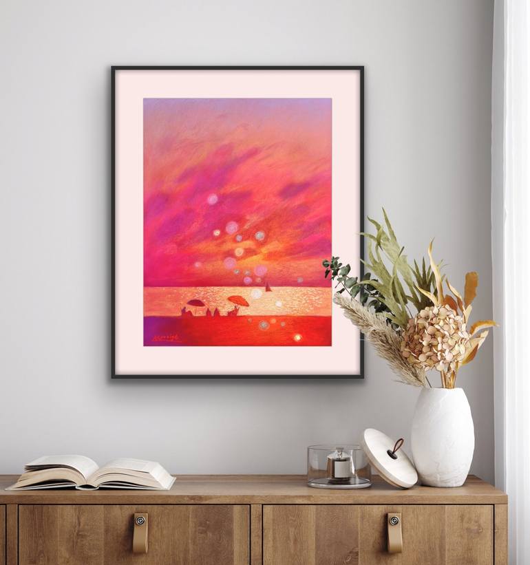 Original Romanticism Beach Drawing by Andrii Kovalyk 