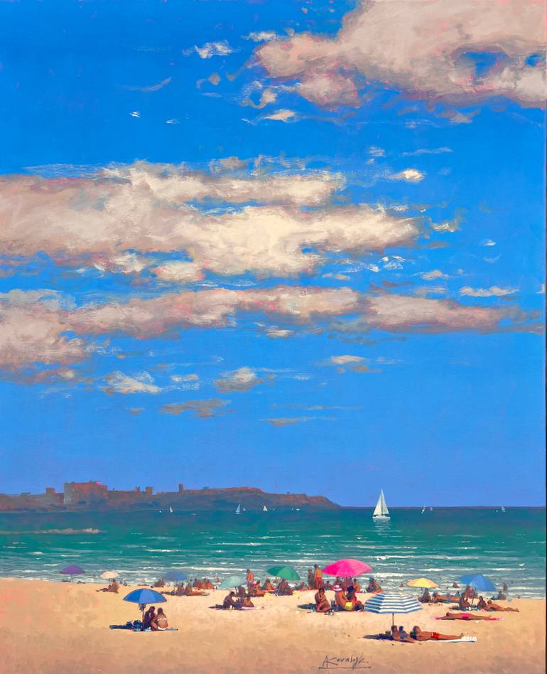 Original Beach Painting by Andrii Kovalyk | Impressionism Art on Canvas | A Joyful Summer Day