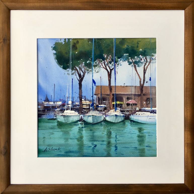 Original Art Deco Boat Painting by Andrii Kovalyk 