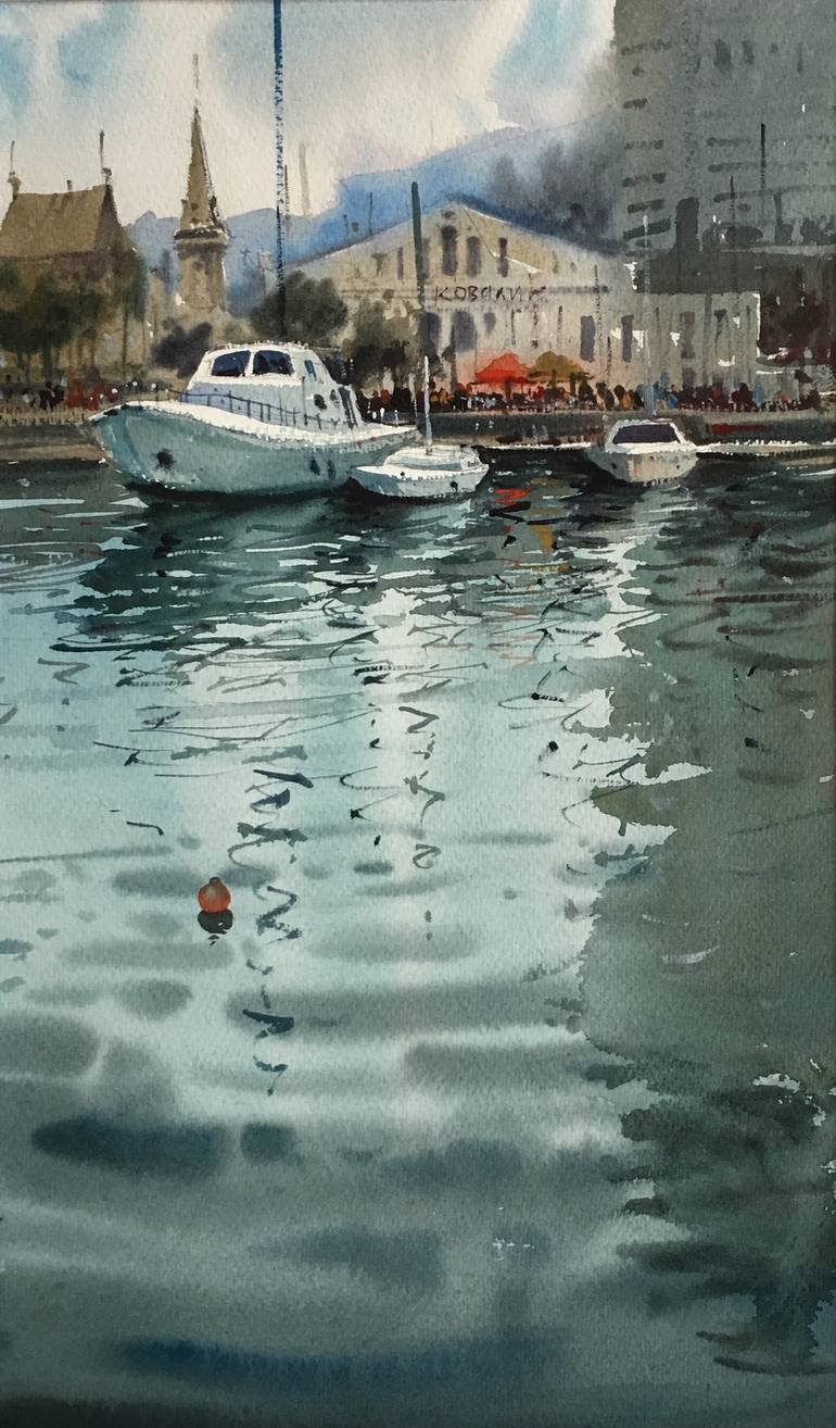 Original Boat Painting by Andrii Kovalyk 