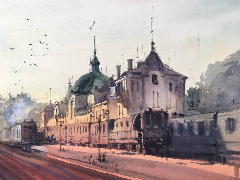 Original Documentary Architecture Painting by Andrii Kovalyk 