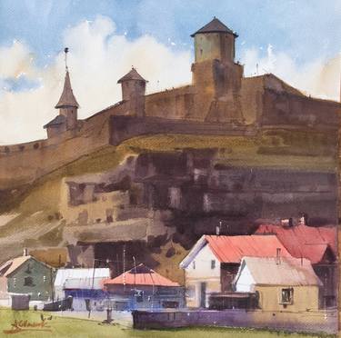Watercolor painting “At the foot of the fortress.  Kamyanets-Podilsky” thumb