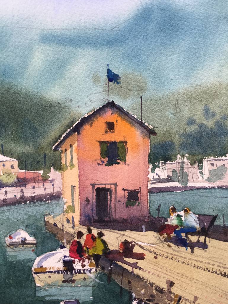 Original Illustration Boat Painting by Andrii Kovalyk 
