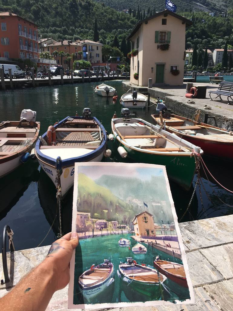 Original Illustration Boat Painting by Andrii Kovalyk 
