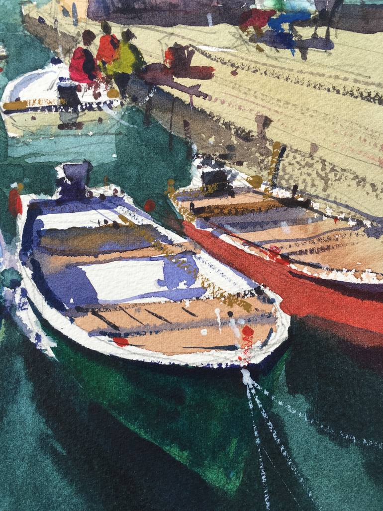 Original Illustration Boat Painting by Andrii Kovalyk 