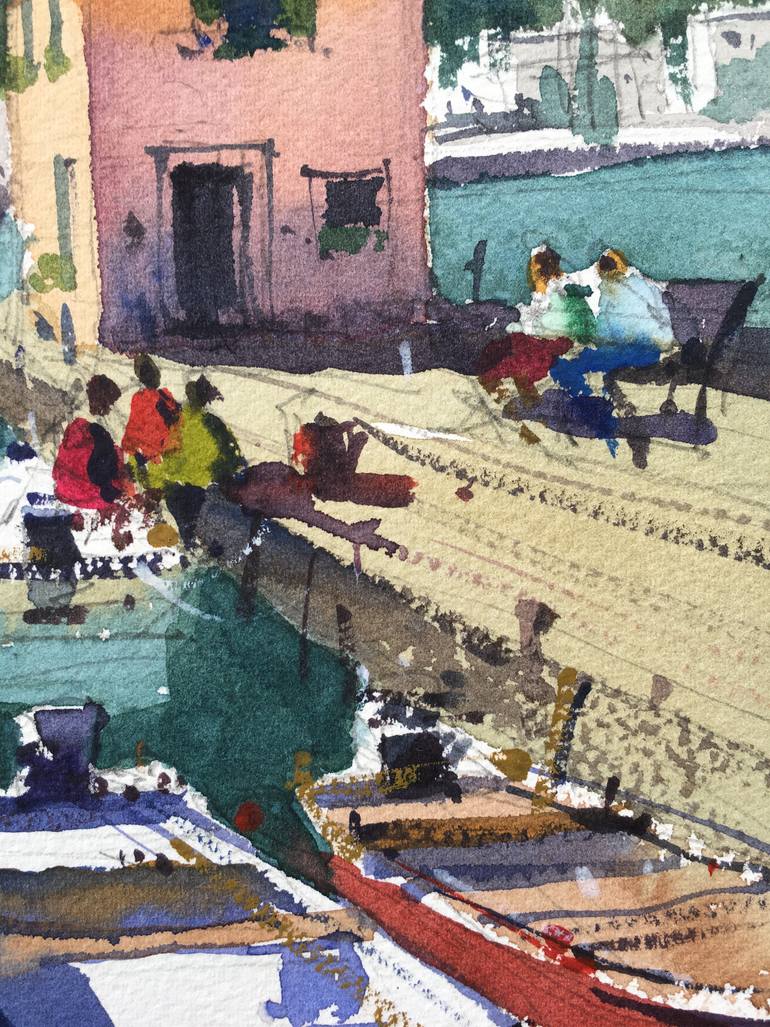 Original Illustration Boat Painting by Andrii Kovalyk 