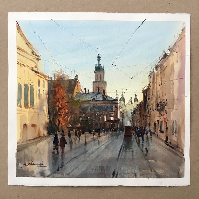 Original Fine Art Cities Painting by Andrii Kovalyk 