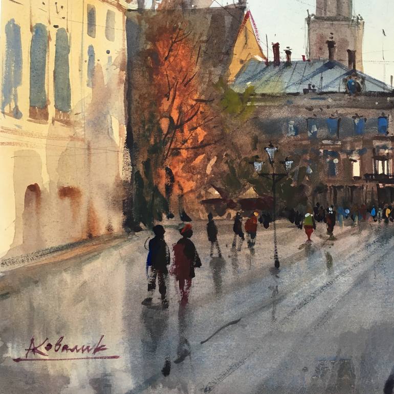 Original Fine Art Cities Painting by Andrii Kovalyk 