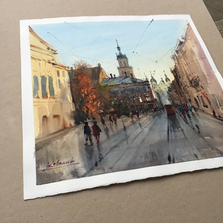 Original Fine Art Cities Painting by Andrii Kovalyk 