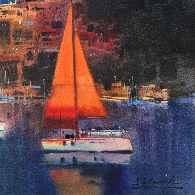 Original Yacht Painting by Andrii Kovalyk 