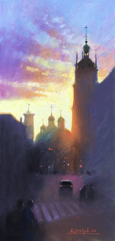 Sunset Urban scene Lviv city Ukraine thumb