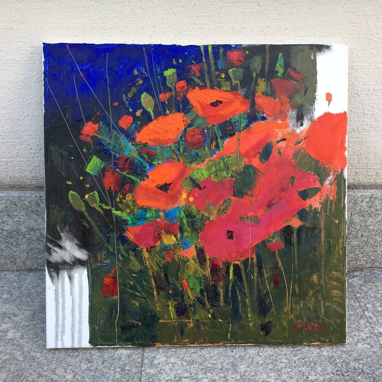 Original Expressionism Floral Painting by Andrii Kovalyk 
