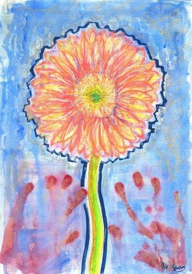 Gerbera Daisy, original - oil pastel, watercolor on paper thumb
