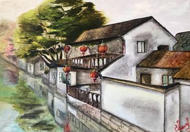 Chinese Venice-Zhouzhuang, Oil Painting, original, 2018 thumb