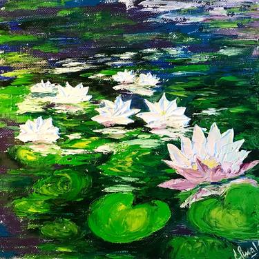 “White Water Lilies” oil painting on canvas, 40x40(original) 2019 thumb