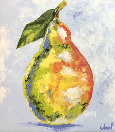 Pear oil painting on canvas, 40x35, Original, Pop Art, Modern, Still LIfe painting, Fruit Art, Kitchen Art, food lover gift, pear art thumb