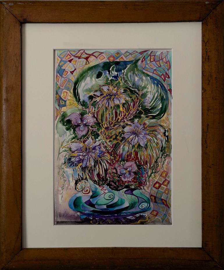 Original Abstract Painting by Nino Kakhetelidze | Contemporary Art on Paper | Bouquet of exotic flowers