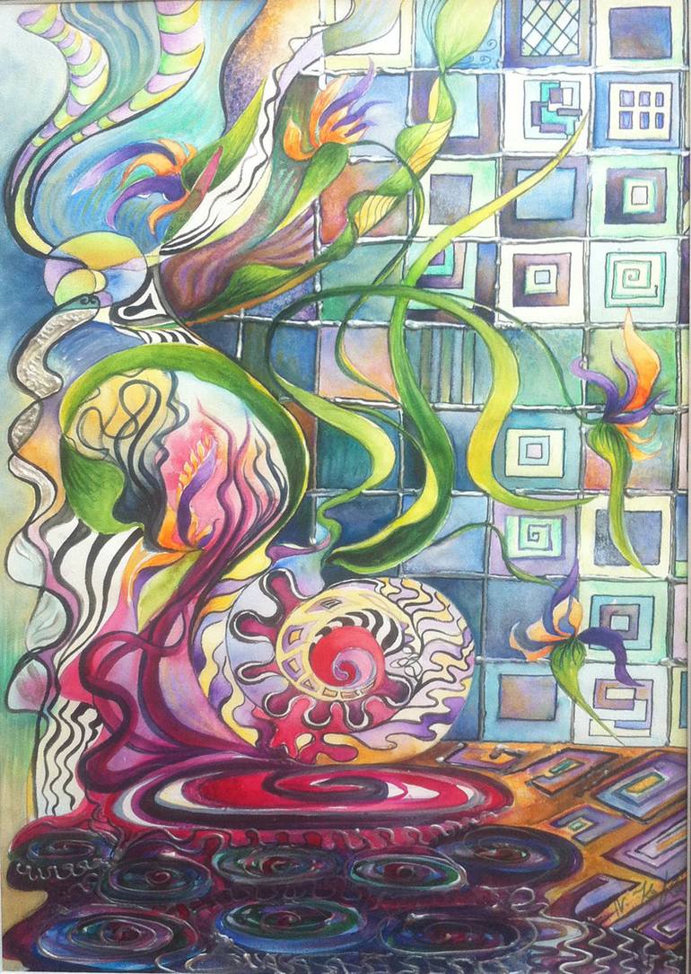 Original Floral Painting by Nino Kakhetelidze | Modernism Art on Paper | Still life with birds of Paradise