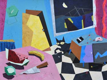 Print of Cubism Cats Paintings by Indrajeet Chandrachud