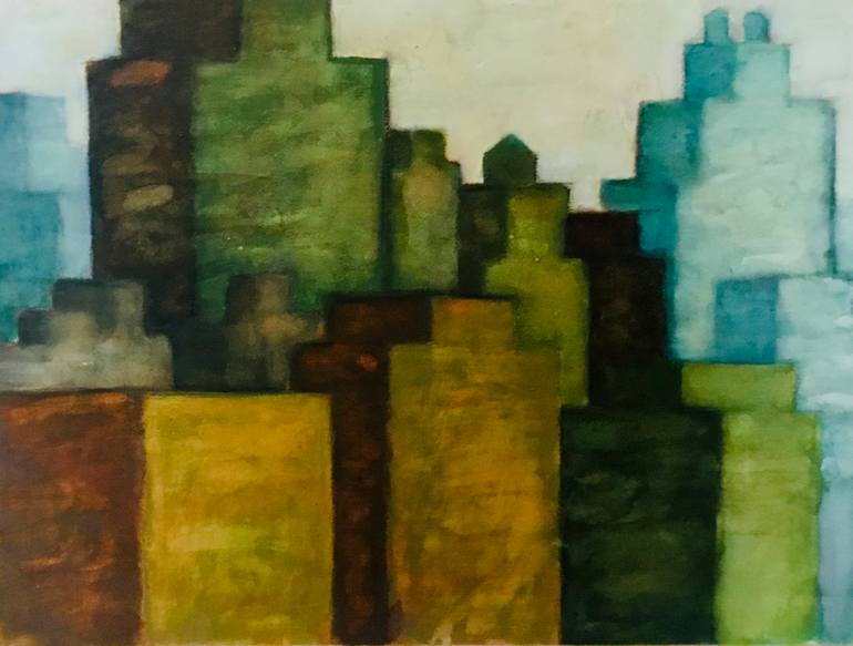 Original Architecture Painting by Johannes Van Uden | Figurative Art on Paper | Ny cityscape
