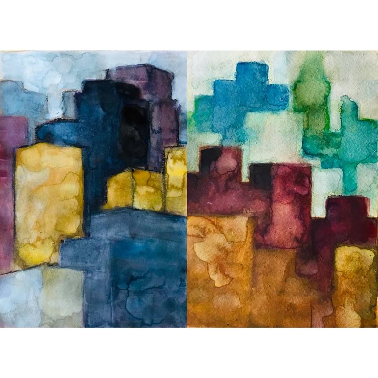 Original Architecture Painting by Johannes Van Uden | Figurative Art on Paper | ny cityscapes