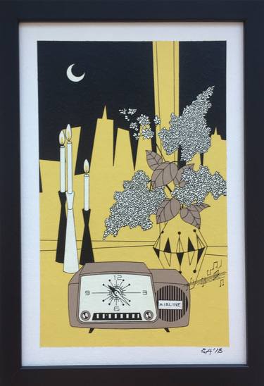 Modernist Mid Century New York Manhattan Skyline Acrylic Painting thumb