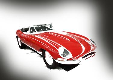 Vintage Red Jaguar Automobile Landscape thumb