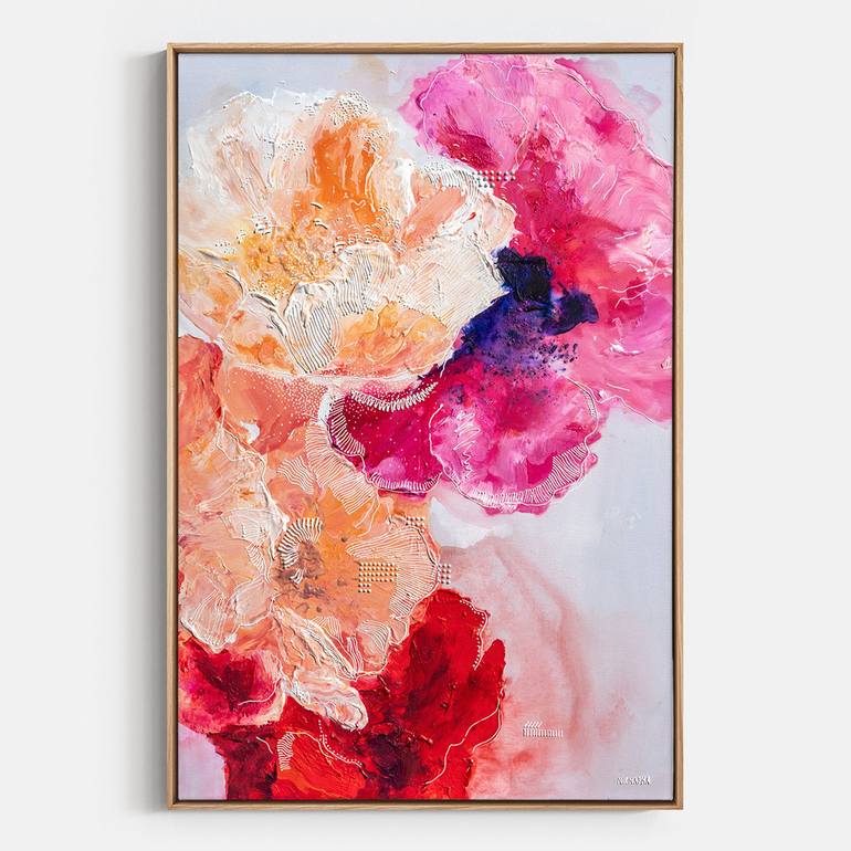 Original Abstract Expressionism Floral Painting by Nichapha Trongsiri