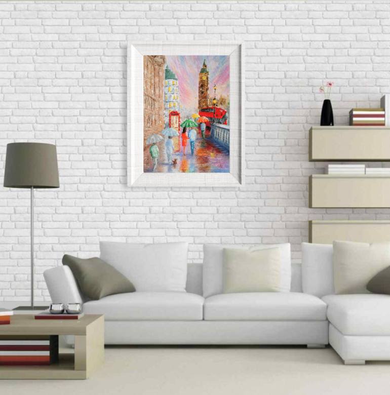 Original Art Deco Cities Painting by Ingrida Grosmane